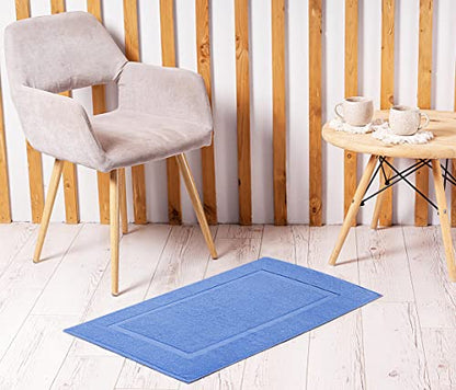 Utopia Towels Cotton Banded Rug, Bath Mats, Not a Bathroom Rug, 21 by 34 Inches, 100% Ring Spun Cotton, Highly Absorbent Shower Bathroom Floor Mat, Electric Blue, 2 Pack - color: Electric Blue