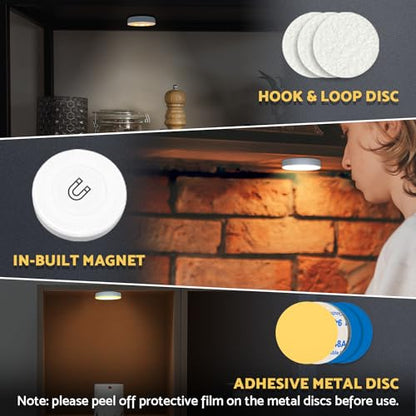 DAZZY DOT Rechargeable Puck Lights 2 Pack, Magnetic Tap Light 1000mAh Battery Powered, Warm Yellow, Dimmable Touch Light Stick on for Closet, Locker, Cabinet, Bedside, Kitchen - color: Warm Yellow