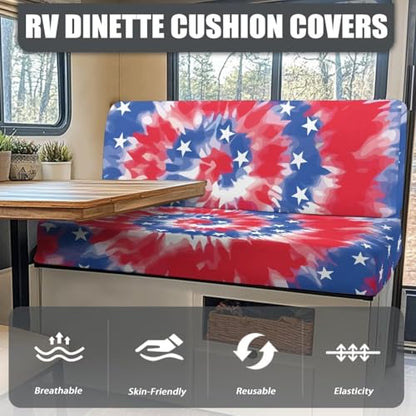 NDISTIN Blue&Red Tie Dye Camper Couch Cushion Covers Dinette 2Pcs Camper Couch Cover for RVS Anti-Slip Stretchy Rv Seat Covers Dinette Booth Cushions for RV Camper Car Bench Seats - color: Blue&red Tie Dye