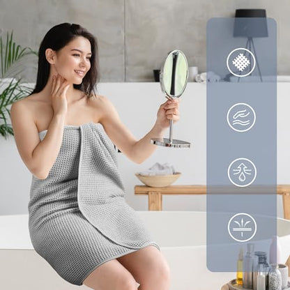 POLYTE 430 GSM Microfiber Quick Dry Lint Free Oversize Bath Towel Set, 6 Piece (Waffle Weave) - color: Light Gray