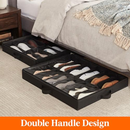 Lifewit Under Bed Shoe Storage Organizer 1 Pack(12 Shoes Cells+4 Boots Cells), 4.3 Inches Profile Fabric Shoes Container Box with Clear Cover, Foldable Storage Bag with 2 Handles, Fits 10 to 16 Pairs - style: 12 Shoes Cells+4 Boots Cells
