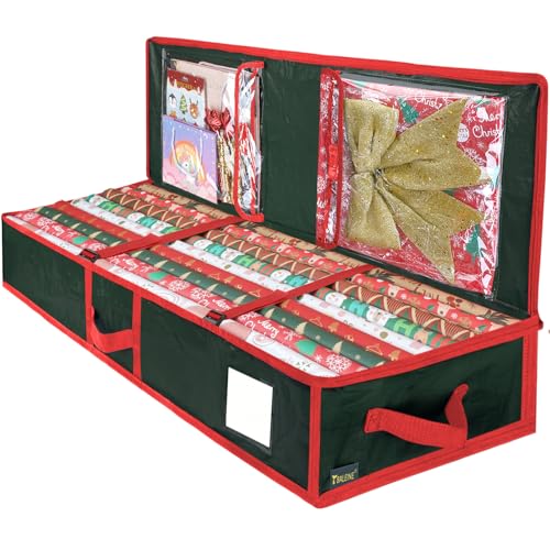 BALEINE Soft Christmas Wrapping Paper Storage Bag, 40" Durable PE Gift Wrap Storage Bag with Flexible Partitions and Pockets for Ribbon, Accessories (Green) - color: Green