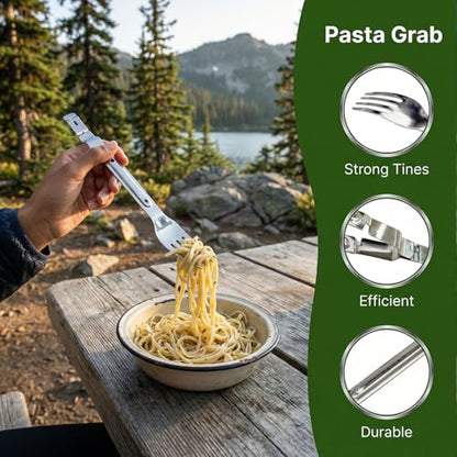 3-in-1 Camping Utensil Set with Spoon, Fork, Stainless Steel Utensil Set,combining a spoon and fork into portable cooking tongs.Lightweight suitable for campers, hikers, and explorers (1PK) - size: 1PK