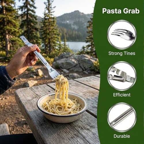 3-in-1 Camping Utensil Set with Spoon, Fork, Stainless Steel, Combining a Spoon and Fork into Portable Cooking Tongs, Lightweight Suitable for Campers, Hikers, and Explorers (2 Pack) - size: 2PK