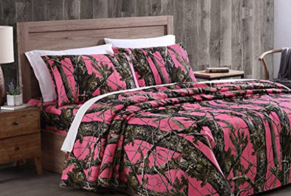 Chezmoi Collection Salem 4-Piece Cabin Lodge Forest Woods Sheet Set - Nature Camo Tree Leaves Printed Soft Microfiber Sheets - Full, Pink - color: Pink, size: Full
