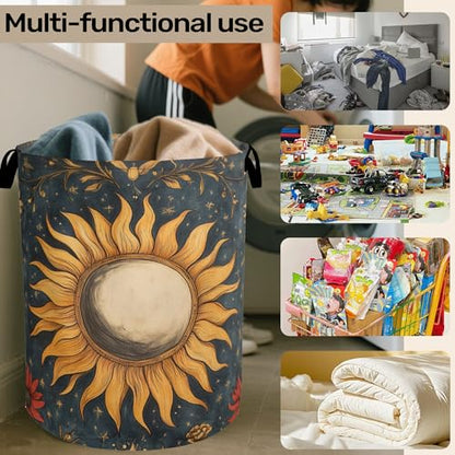 Gothic Sun Large Clothes Hamper Bag - Laundry Basket with Handles, Space Saving Foldable Design for Nursery - color: Gothic Sun