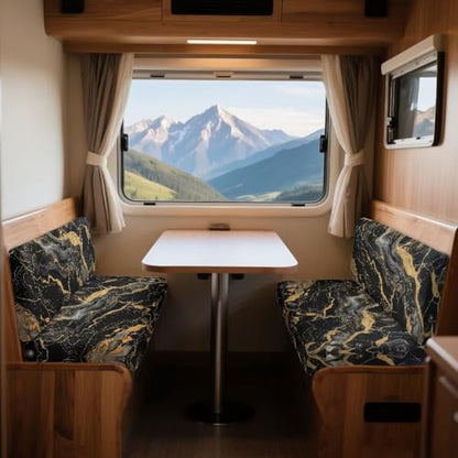 Black Gold Marble Pattern 2 Pcs RV Dinette Cushion Covers Replacement RV Dinette Booth Seats Cover Elastic Sofa Chair Cover Furniture Protector for RV Camper Car Bench - color: Black Gold Marble