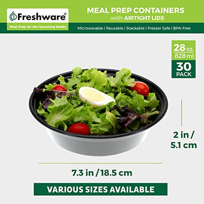 Freshware Meal Prep Bowl Containers [30 Pack] Plastic Bowls with Lids for Soup and Salad, Food Storage Bento Box, BPA Free, Stackable, Lunch Boxes, Microwave/Dishwasher/Freezer Safe (28 oz) - size: 28OZ-30PK