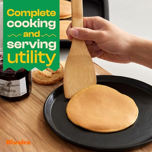 Riveira Bamboo Cooking Spoons 6-Piece – Wooden Cooking Utensils Set with Wooden Spoons for Cooking & Spatulas Wooden Utensil Sets – Premium Kitchen Utensils Set – Durable First Apartment Essentials - color: Bamboo Natural, size: Set of 6