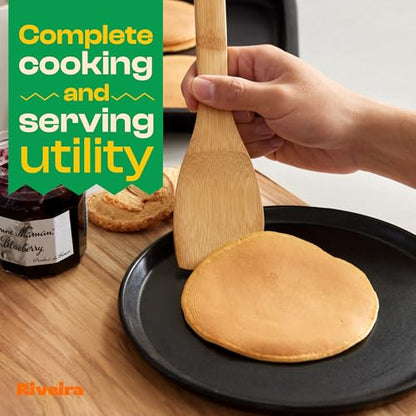 Riveira Bamboo Cooking Spoons 6-Piece – Wooden Cooking Utensils Set with Wooden Spoons for Cooking & Spatulas Wooden Utensil Sets – Premium Kitchen Utensils Set – Durable First Apartment Essentials - color: Bamboo Natural, size: Set of 6