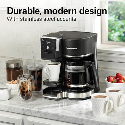 Hamilton Beach 2-Way 12 Cup Programmable Drip Hot and Iced Coffee Maker & Single Serve Coffee Machine, AquaFlow Showerhead, Glass Carafe, Auto Pause and Pour, Black (47500J) - color: Black