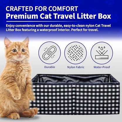 Pet Fit For Life - Vibrant Collapsible Travel Cat Litter Box - Portable, Foldable, Compact Design with Bonus Water Bowl - Ideal for Car & Camping - Reusable, Cats Safe - Black, (16"x12"x5") - color: Black