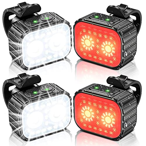 Cuvccn Bike Lights Super Bright, Rechargeable Bicycle Lights Set Multiple Modes, Waterproof Bike Lights for Night Riding/Cycling Safety, Front and Back Bike Reflectors Light, Long Battery Life - style: 2 Led*2