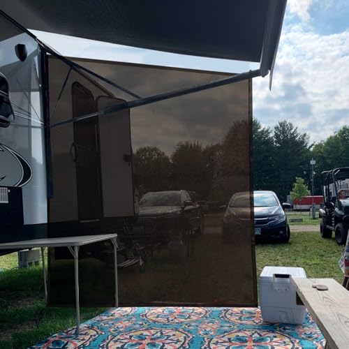 Tentproinc RV Awning Side Sun Shade Screen 9'X7' Mesh Sunshade for Motorhome Camping Trailer Awning Sunscreen Shadescreen Block UV Glare Sunblocker - 3 Year Warranty (Brown) - color: Brown