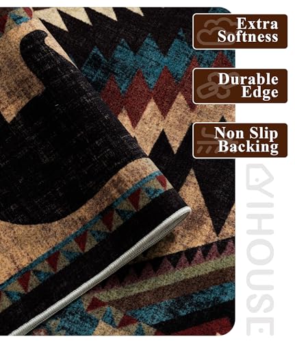 YIHOUSE Rustic Cabin Area Rug 4x6,Machine Washable Lodge Bear Rug,Non-Slip Low Pile Print Pattern Western Aztec Rug for Living Room Bedroom - color: Bear, size: 4'x6' (Rectangular)
