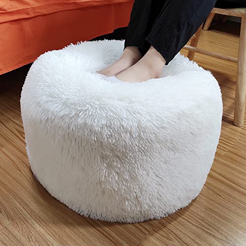 Asuprui Ottoman Pouf Unstuffed Ottoman Foot Rest 20x12 Inches Floor Pouf Round Floor Bean Bag Chair No Filler Foot Rest with Storage for Living Room Bedroom Office White Cover ONLY - color: White Pouf Cover No Filler