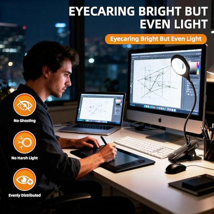 Akynite Desk Lamp LED Clip on Light, 5 Modes 5 Brightness Dimmable Clamp Light, Rechargeable Battery Flexible Clip on Reading Lamp for Bed Headboard Bunk Bed at Night for Kids (Black) - color: Black