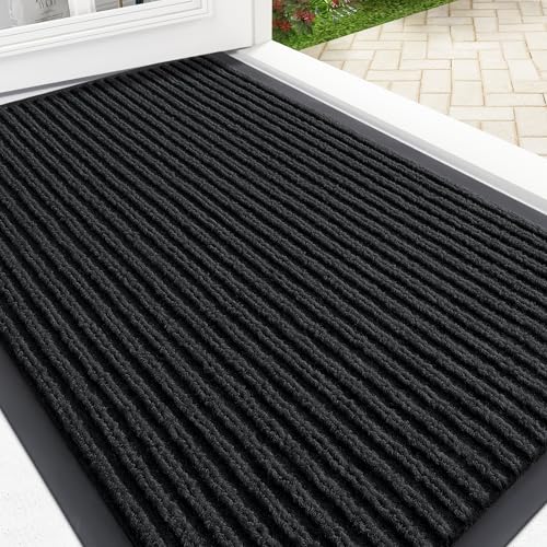 OLANLY Front Door Mat Indoor Outdoor Entrance, Waterproof Heavy Duty Doormat, Fade Resistant, Low Profile, Easy Clean Patio Porch Welcome Floor Mats for Entry, 29.5x17, Black - color: Black, size: 29.5" X 17"