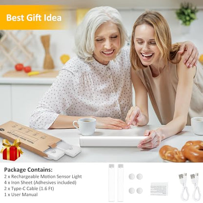 51-LED Motion Sensor Under Cabinet Lights, Magnetic Rechargeable Under Counter Closet Lighting, Wireless Light Bar Stick-On, 2-Pack, Warm White - color: Warm White, size: 12 inch