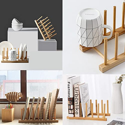 INNERNEED Bamboo Wooden Plate Racks Dish Stand Holder Kitchen Storage Cabinet Organizer for Dish/Plate/Bowl/Cup/Pot Lid/Cutting Board (Pack of 2) - size: Pack of 2