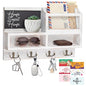Key Holder Wall Mount, Wooden Mail and Key Organizer with Chalkboard and Mirror, 3 Greeting Cards, 8 Hooks, White - color: White