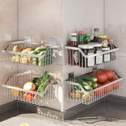 4 Set Hanging Wall Mount Storage Baskets, Multiuse Sturdy SUS304 Stainless Steel Organizing Baskets for Home Kitchen, Bathroom, Pantry Utility, Laundry Organizer,L15.75Inch, D 6.3Inch, H 4.75Inch - size: 15.8Inch 4PCS