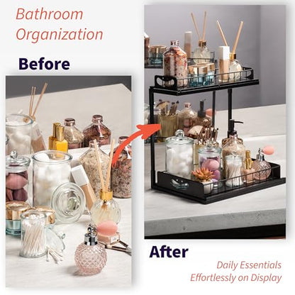 ClearSpace Under Sink Organizer, Pull Out Cabinet Organizer, 2 Pack - 2 Tier Slide Out Organizers and Storage Shelf - Metal Sliding Drawer for Kitchen Bathroom Pantry Cabinet Organization Rack, Black
