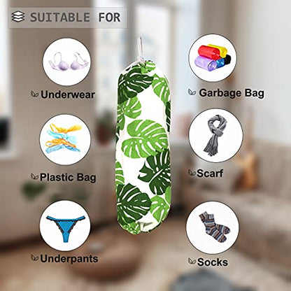 Green Wall Mount Plastic Bag Organizer - Washable Large Grocery Bag Storage Dispenser for Home Kitchen Travelling, Free Adjustment with Drawstring, 22x9 - color: green