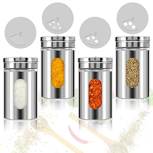 Accmor 2pcs Salt and Pepper Shakers,Stainless Steel Shaker for Salt Powder Sugar Cinnamon Pepper, Spice Dispenser with Adjustable Pour Holes,Silver - color: Silver