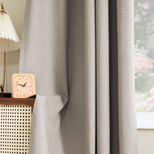 H.VERSAILTEX Linen Look 100% Blackout Curtains 45 Inches Long for Bedroom Full Light Blocking Rod Pocket 42 Inches Wide Linen Textured Thick Window Curtain Drapes with White Backing, Stone, 2 Panels - color: Stone, size: 42"W x 45"L (Pack of 2)
