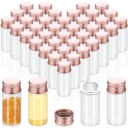 Didaey 100 Pcs Small Clear Vials Spice Mini Jars with Lids Mini Glass Bottles with Screw Aluminum Metal Caps Tiny Jars Sample Containers for Powder Cream Cosmetic Jewelry Wedding (10 ml,Rose Gold) - color: Rose Gold, size: 10 ml