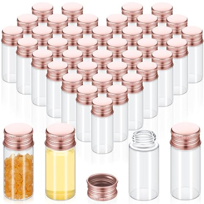 Didaey 100 Pcs Small Clear Vials Spice Mini Jars with Lids Mini Glass Bottles with Screw Aluminum Metal Caps Tiny Jars Sample Containers for Powder Cream Cosmetic Jewelry Wedding (10 ml,Rose Gold) - color: Rose Gold, size: 10 ml