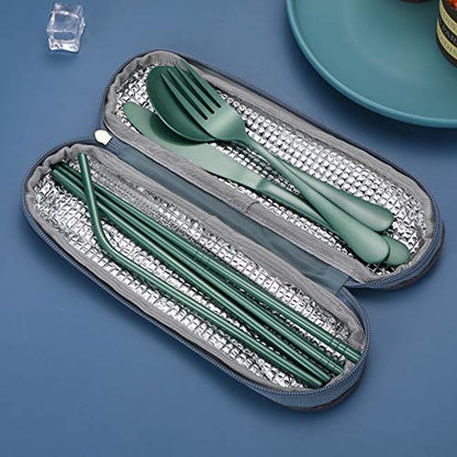 Portable Stainless Steel Flatware Set, Travel Camping Cutlery Set, Portable Utensil Travel Silverware Dinnerware Set with a Waterproof Case (Green) - color: Green