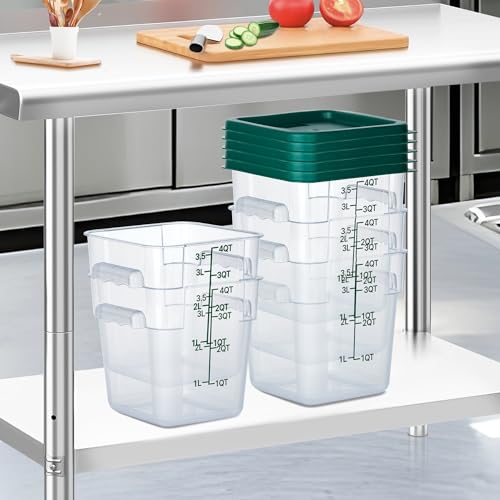 4 Pack Clear Food Storage Containers with Lids and Handles Polycarbonate Square Commercial Food Containers, NSF (4Qt) - color: 4Qt