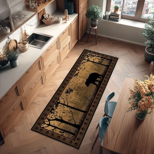 Rustic Cabin Wildlife Runner Rug 2x6,Bear Country,Vintage Hallway Rugs Indoor Entrance Door Mat Washable Kitchen Runners Non Slip Accent Area Rug Ultra-Thin Throw Carpet for Entryway Hallways Laundry - color: Brown, size: 2'x6'