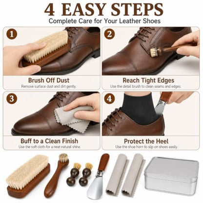 Polish Kit for Men & Women Shoe Polish Kit 3 Horsehair Brushes Black Neutral Mink Oil for Shoes Cleaning Shine Care
