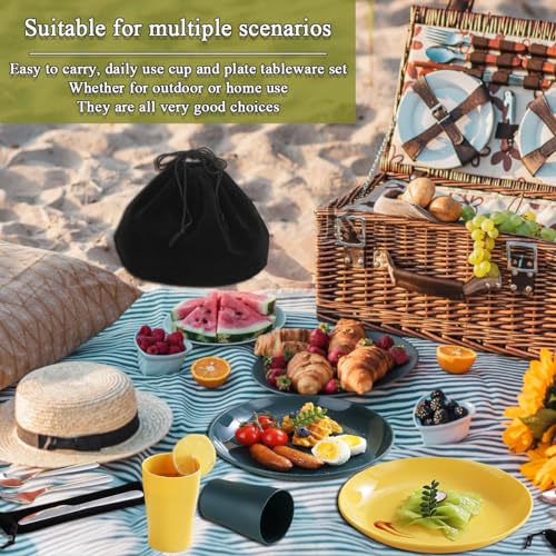 Evanda Camping Cutlery Set, Reusable Light Weight Mug, Plate and Stainless Steel Cutlery Set with Black Bag, Dishwasher Safe - color: 2.2 Person