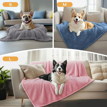 1 Pack 3 Calming Blankets Fluffy Premium Fleece Pet Blanket Soft Sherpa Throw for Dog Puppy Cat HazeBlue/Pink/Grey Large (41" x31") - color: Hazeblue/Pink/Grey, size: Large (Pack of 3)