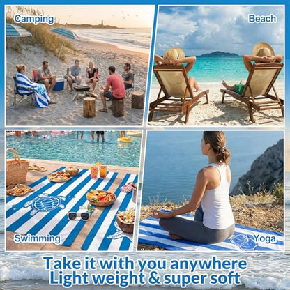 Frienda 4 Pack Microfiber Oversized Lightweight Beach Towel 71x32 in for Women Men Microfiber Quick Dry Sand Free Ocean Coastal Towels for Beach Pool Travel (Blue and White Stripes) - style: Blue and White Stripes