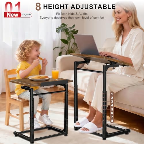 IHAITUN Tv Tray Table, Adjustable Height Couch Narrow Side Table,90° Tilt Angle Foldable End Table, Laptop Table with Phone & Tablet Slot Dinner Tray Desk for Living Room Table Sets (Brown) - size: 1 Pack