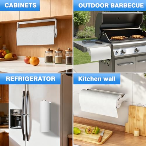 Paper Towel Holder Under Cabinet, Stainless Steel, Adhesive or Screw Mount, Fits Standard & Mega Rolls, Wall Mount Rack for Kitchen, Bathroom, RV, Silver - color: Silver