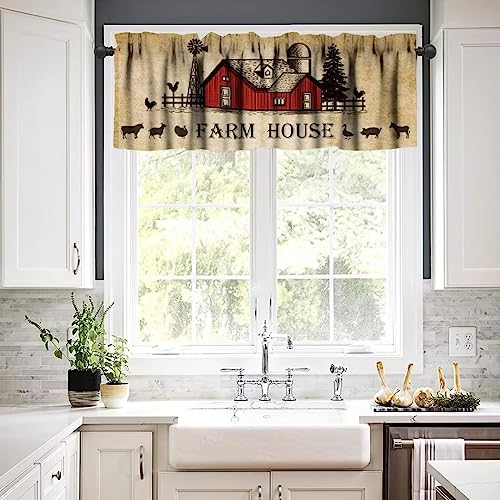Rustic Kitchen Curtain Valance, Farmhouse Animal Cow Pig Chicken Window Valance, Western Country Style Window Treatment Valance for Living Room,54x18in - color: Farmhouse Animal-1