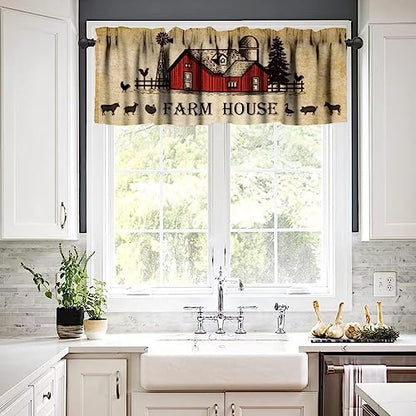 Rustic Kitchen Curtain Valance, Farmhouse Animal Cow Pig Chicken Window Valance, Western Country Style Window Treatment Valance for Living Room,54x18in - color: Farmhouse Animal-1