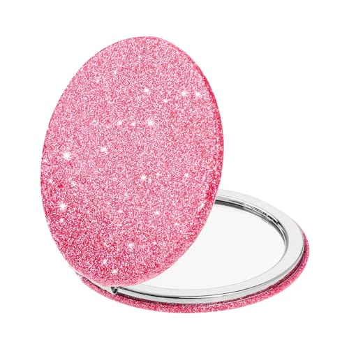 Dimeho Cosmetic Compact Mirror Folding Glitter Round Mini Makeup Mirror Portable Bling Magnifying Vanity Mirror Cute Travel Double-Sided Mirror for Women Purse Handbag Wallet Home Office
