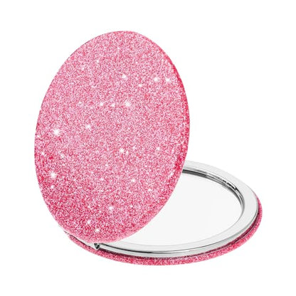 Dimeho Cosmetic Compact Mirror Folding Glitter Round Mini Makeup Mirror Portable Bling Magnifying Vanity Mirror Cute Travel Double-Sided Mirror for Women Purse Handbag Wallet Home Office
