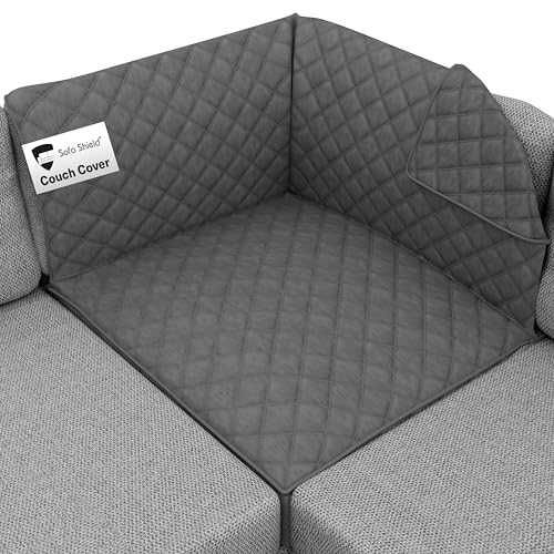 Sofa Shield® Couch Sectional Covers for Dogs, Reversible Furniture Protector with Strap, Stain and Tear Resistant Cushion Cover, 30x30 inch Seat, Machine Washable Slipcover Pets, Cats, Charcoal - color: Charcoal/Charcoal, size: Sectional Corner