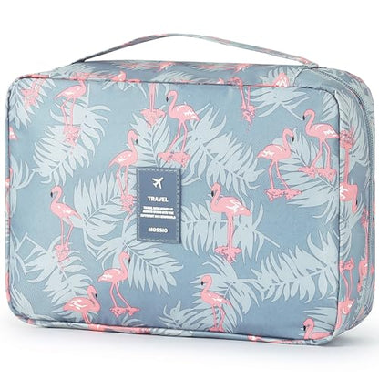 Mossio Hanging Toiletry Bag with Sturdy Hook - Large Portable Cosmetic Makeup Travel Organizer for Men & Women - color: Grey Flamingo