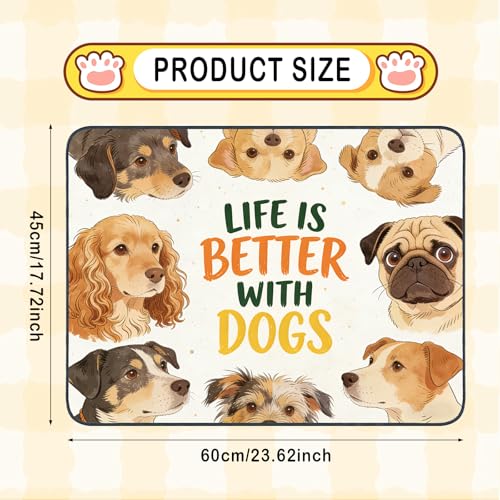 Nuxovilar Pet Dog Supplies Food Mat Cute Canine-Patterned Polyester (23.62×17.71 inches) Bowl Water Spill Pad Feeding Essentials for Kitchen, Dining Area, Pet Station - color: HC00140