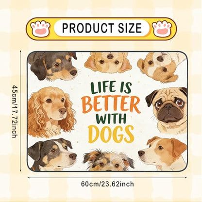 Nuxovilar Pet Dog Supplies Food Mat Cute Canine-Patterned Polyester (23.62×17.71 inches) Bowl Water Spill Pad Feeding Essentials for Kitchen, Dining Area, Pet Station - color: HC00140