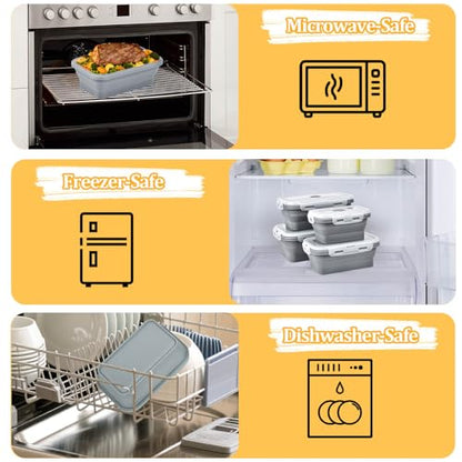 Collapsible Food Storage Containers with Lids, Silicone Meal Prep Containers BPA Free, Lunch Containers Collapsible Bowls Sets for Camping Storage Containers, Microwave Freezer Dishwasher Safe, Gray - color: Gray